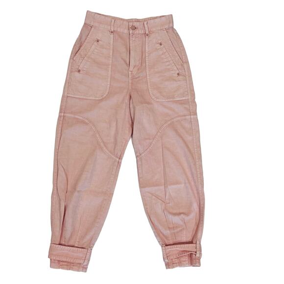 Zimmermann Linen Blend Pants Jeans Rose Pink Sz 0 High Rise Crop Cinched Cuff - Picture 2 of 15